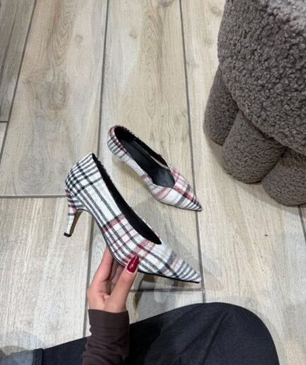 PLAID POINTED-TOE KITTEN HEELS