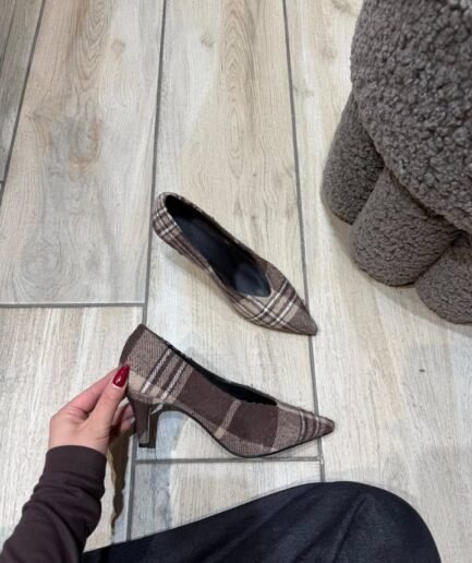 PLAID POINTED-TOE KITTEN HEELS