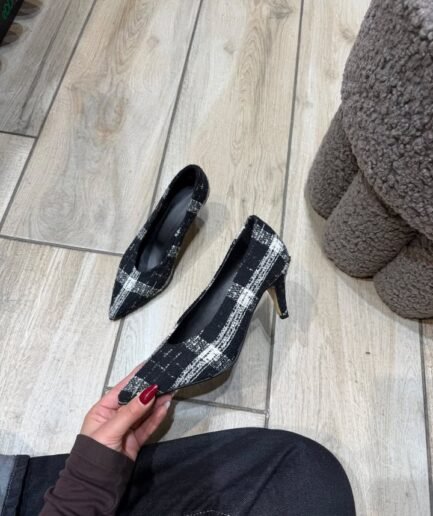PLAID POINTED-TOE KITTEN HEELS