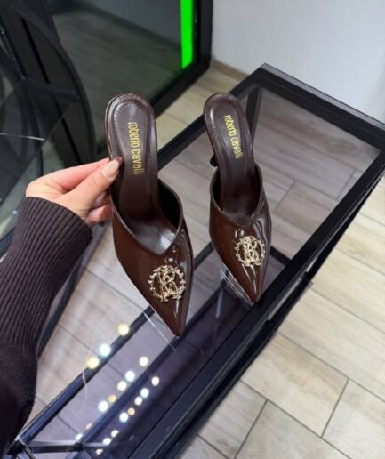 SHINY HEELED MULES